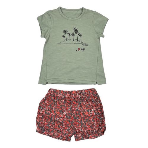 2-8Y SPRING-SUMMER GIRLS PALM EMPİRME SHORTS BADİ SET