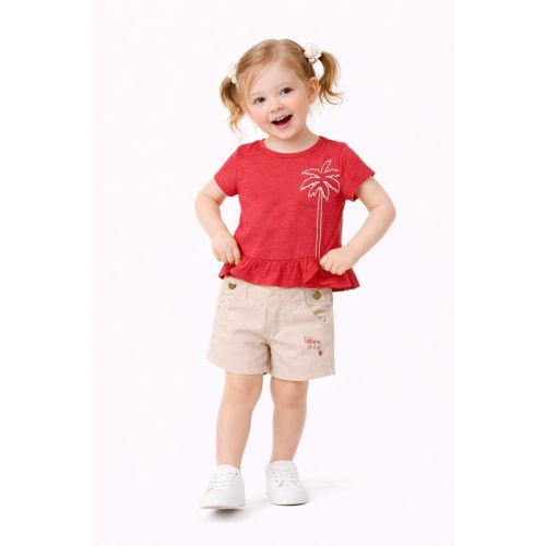 3-30M SPRING-SUMMER GIRLS PALM GABARDİNE SHORTS BADİ SET